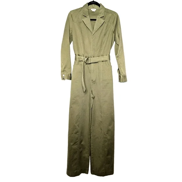Jason Wu Army Green Utility Cargo Wide Leg High Rise Belted Cotton‎ Jumpsuit SML - Picture 4 of 11